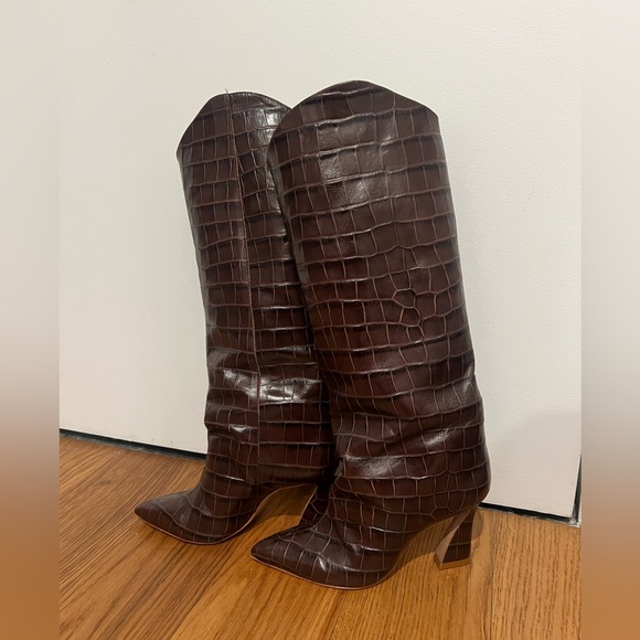 Schutz Chocolate Croc Boots - Picture 3 of 5